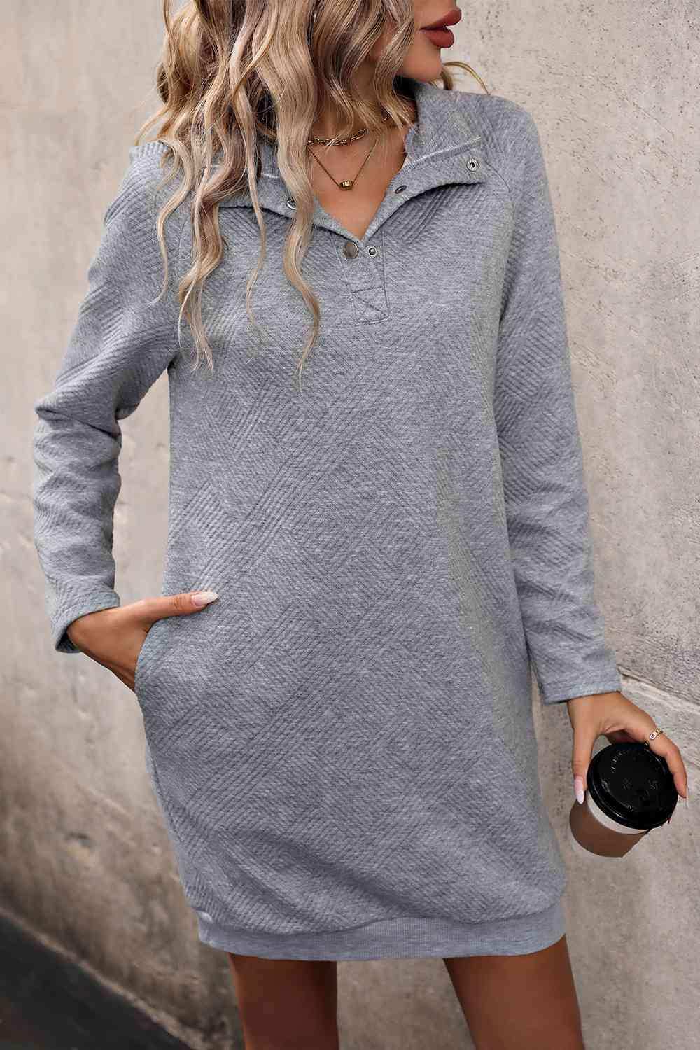 Collared Neck Snap Front Mini Dress - Trendsi - Flyclothing LLC