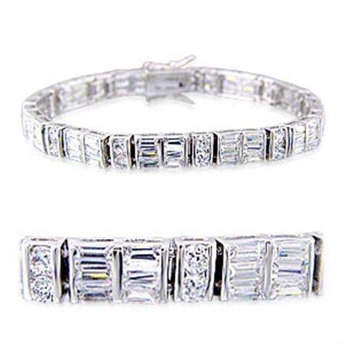 Alamode Rhodium Brass Bracelet with AAA Grade CZ in Clear - Alamode - Flyclothing LLC