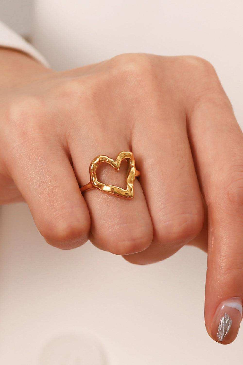 18K Gold Plated Heart-Shaped Ring - Trendsi - Flyclothing LLC