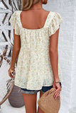 Printed Square Neck Cap Sleeve Blouse - Trendsi - Flyclothing LLC