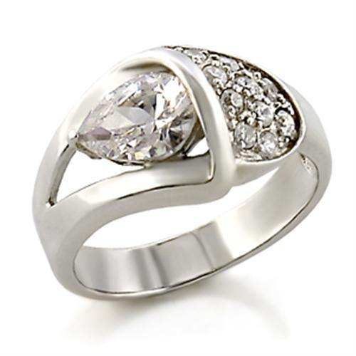 Alamode High-Polished 925 Sterling Silver Ring with AAA Grade CZ in Clear - Alamode - Flyclothing LLC