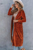 Collared Neck Longline Velvet Cardigan with Pockets - Trendsi - Flyclothing LLC