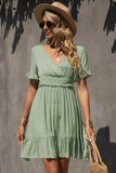 Smocked Waist Flounce Sleeve Ruffle Hem Dress - Trendsi - Flyclothing LLC