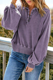 Quarter-Snap Collared Lantern Sleeve Sweatshirt - Trendsi - Flyclothing LLC