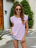 Plaid Ruffled Round Neck Cap Sleeve T-Shirt - Trendsi - Flyclothing LLC