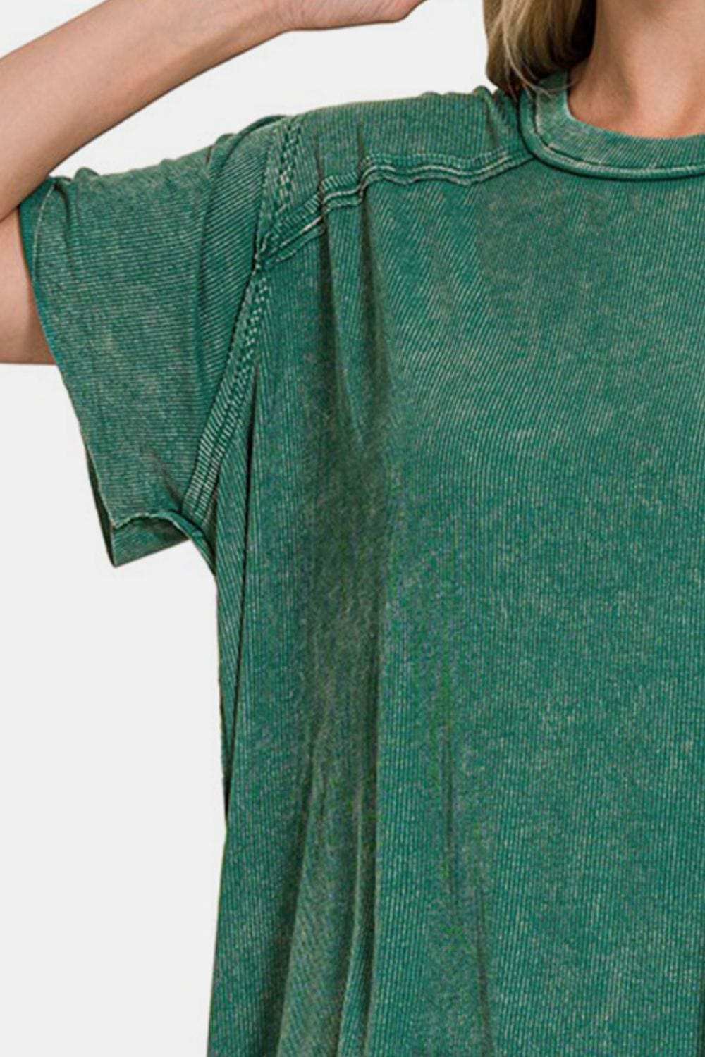 Zenana Washed Ribbed Short Sleeve Top - Trendsi - Flyclothing LLC