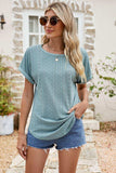Full Size Round Neck Eyelet Short Sleeve Top - Trendsi - Flyclothing LLC