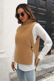 Ribbed Mock Neck Sleeveless Sweater Vest - Trendsi - Flyclothing LLC
