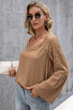 V-Neck Spliced Lace Flare Sleeve Top - Trendsi - Flyclothing LLC