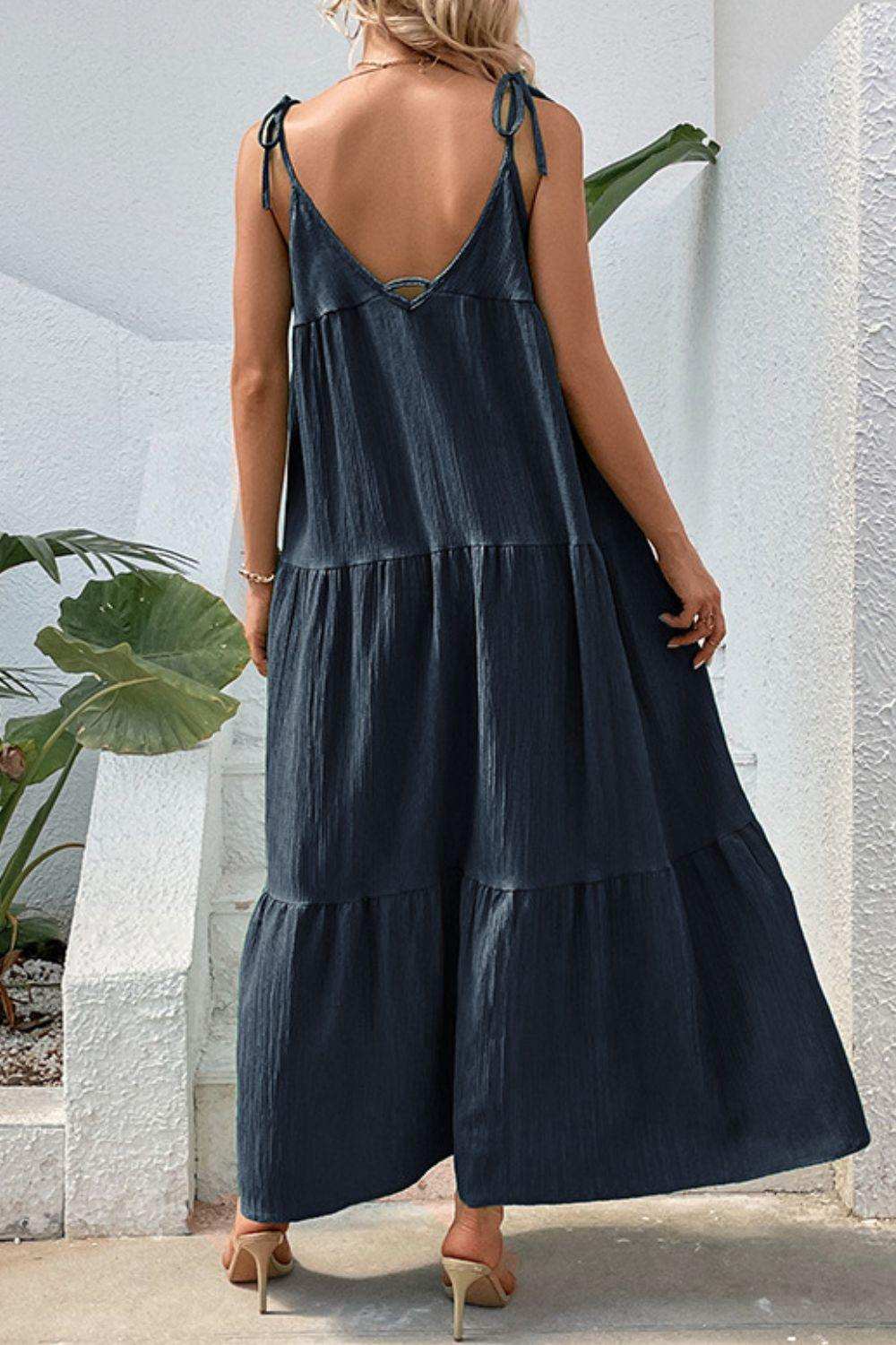 Tie-Shoulder Tiered Maxi Dress - Trendsi - Flyclothing LLC