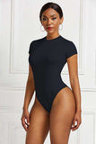 Round Neck Short Sleeve Bodysuit - Trendsi - Flyclothing LLC