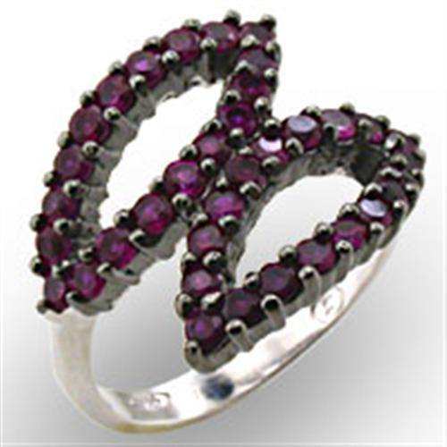 Alamode Rhodium + Ruthenium 925 Sterling Silver Ring with Synthetic Garnet in Ruby - Alamode - Flyclothing LLC