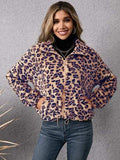 Drawstring Leopard Zip Up Jacket - Trendsi - Flyclothing LLC