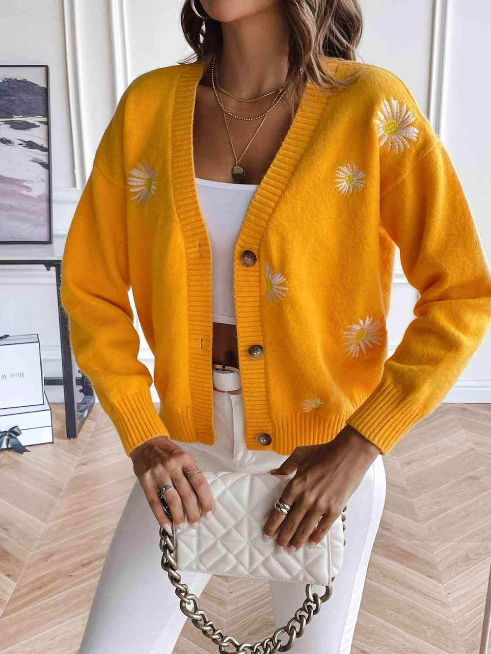 Floral Button Up Cardigan - Trendsi - Flyclothing LLC