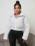 Houndstooth Zip-Up Jacket - Trendsi - Flyclothing LLC