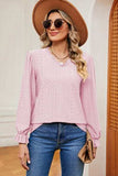 Eyelet V-Neck Flounce Sleeve T-Shirt - Trendsi - Flyclothing LLC