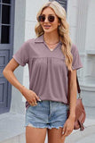 Ruched Johnny Collar Short Sleeve Blouse - Trendsi - Flyclothing LLC