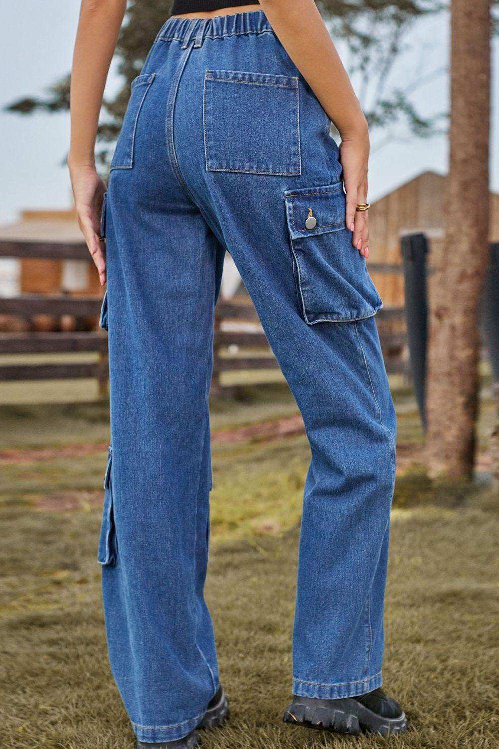 Loose Fit Long Jeans with Pockets - Trendsi - Flyclothing LLC