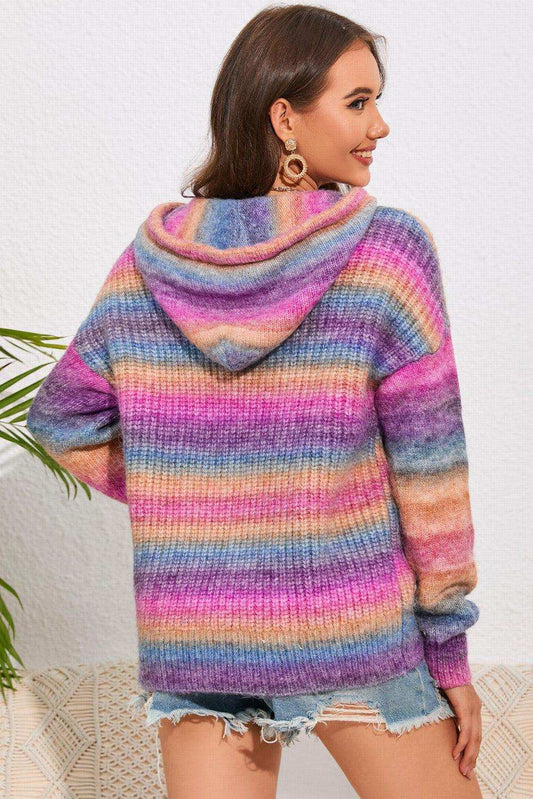 Multicolor Dropped Shoulder Hooded Sweater - Trendsi - Flyclothing LLC