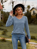 Ribbed V-Neck Long Sleeve Tee - Trendsi - Flyclothing LLC