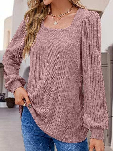 Square Neck Long Sleeve Top - Trendsi - Flyclothing LLC
