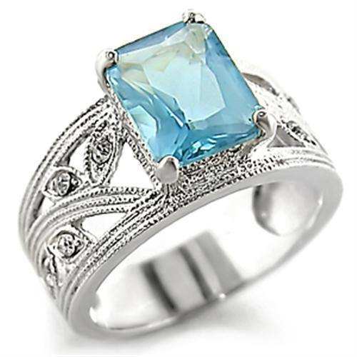 Alamode High-Polished 925 Sterling Silver Ring with Synthetic Spinel in Sea Blue - Alamode - Flyclothing LLC