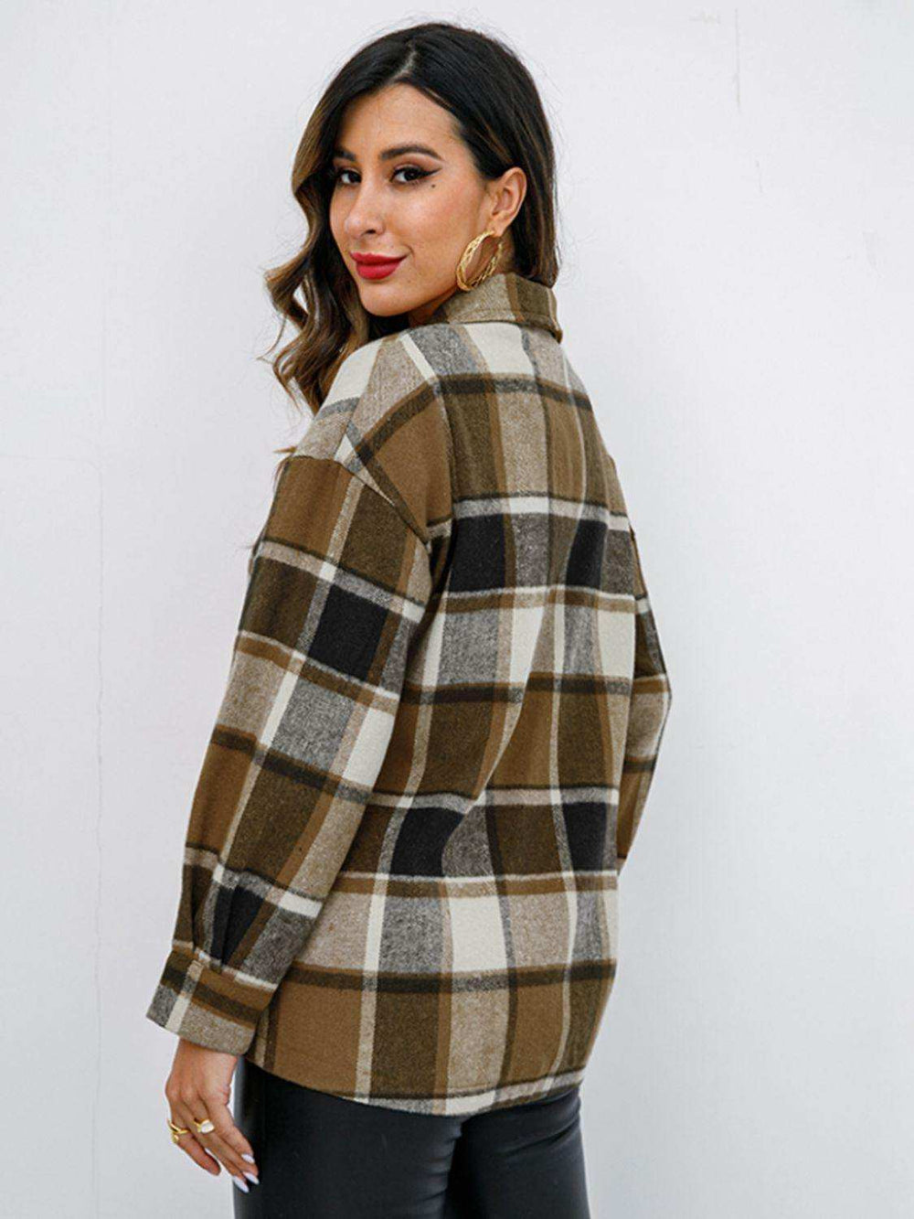 Plaid Button-Down Jacket - Trendsi - Flyclothing LLC