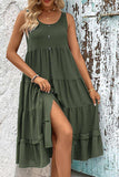 Decorative Button Scoop Neck Tiered Sleeveless Dress - Trendsi - Flyclothing LLC