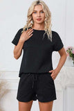 Textured Round Neck T-Shirt and Shorts Set - Trendsi - Flyclothing LLC