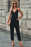 Spaghetti Strap Deep V Jumpsuit with Pockets - Trendsi - Flyclothing LLC