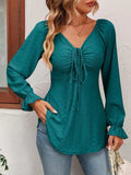 Tie Front V-Neck Puff Sleeve Blouse - Trendsi - Flyclothing LLC