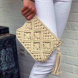 Macrame Clutch with Tassel, Cream - Beaurer Creations - Flyclothing LLC