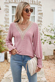 Eyelet V-Neck Smocked Flounce Sleeve Blouse - Trendsi - Flyclothing LLC