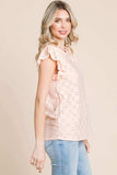 Culture Code Eyelet Round Neck Ruffled Cap Sleeve Top - Trendsi - Flyclothing LLC