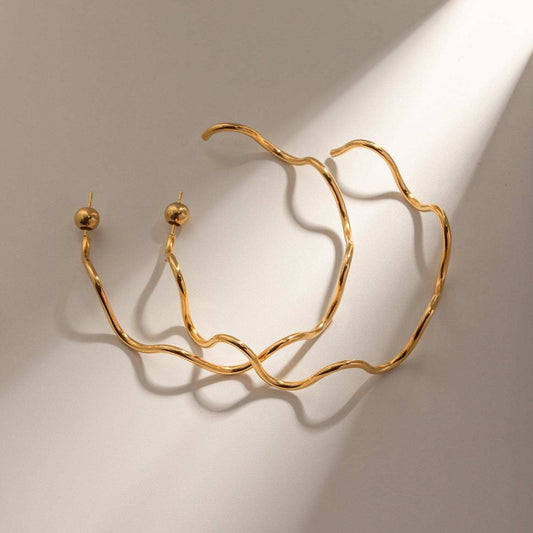 Stainless Steel Wave Shape C-Hoop Earrings - Trendsi - Flyclothing LLC