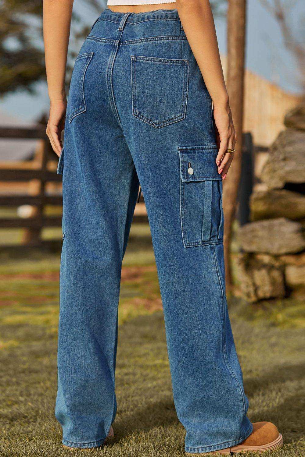 Loose Fit Drawstring Jeans with Pocket - Trendsi - Flyclothing LLC