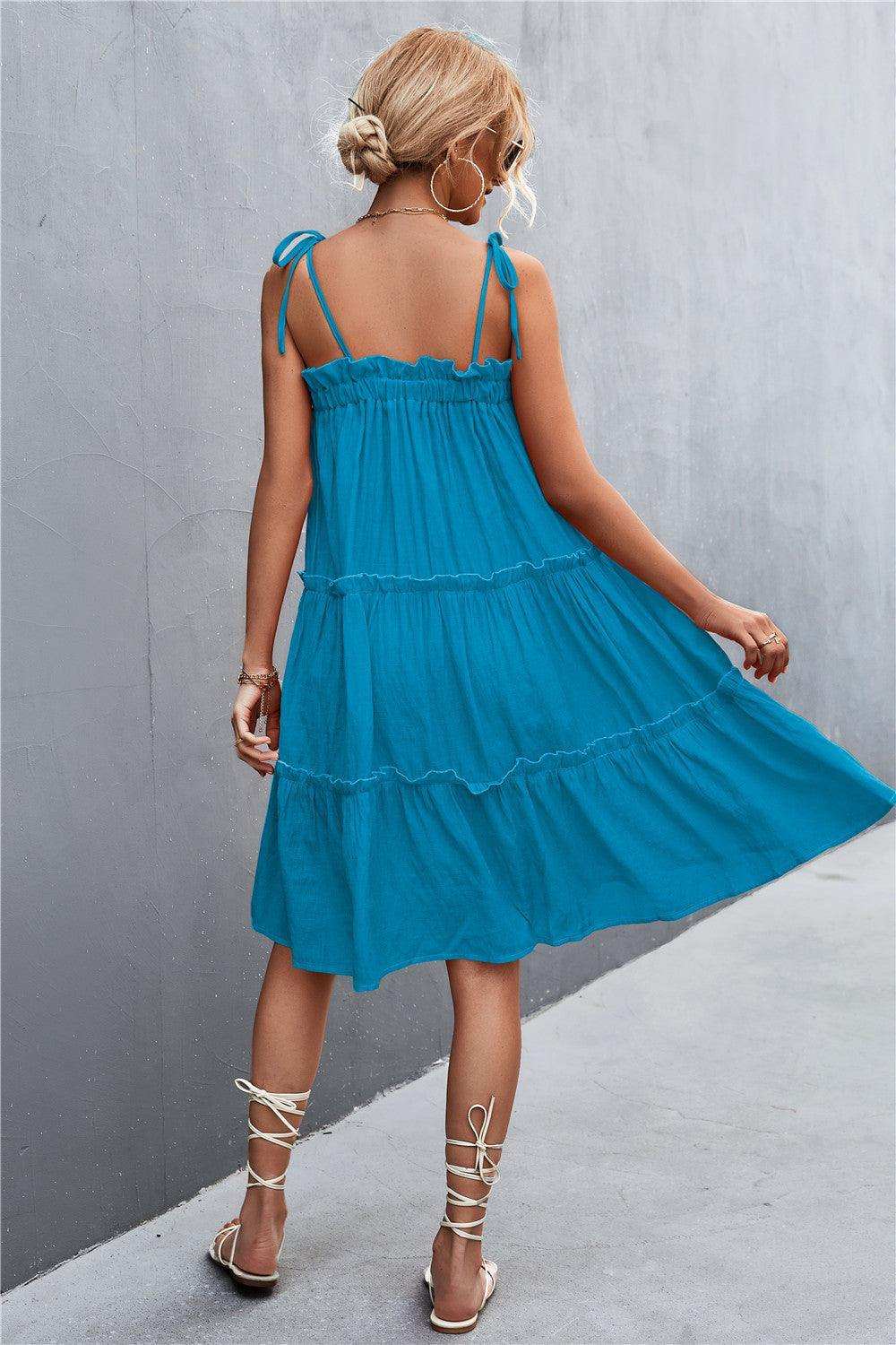 Tie-Shoulder Frill Trim Sleeveless Dress - Trendsi - Flyclothing LLC