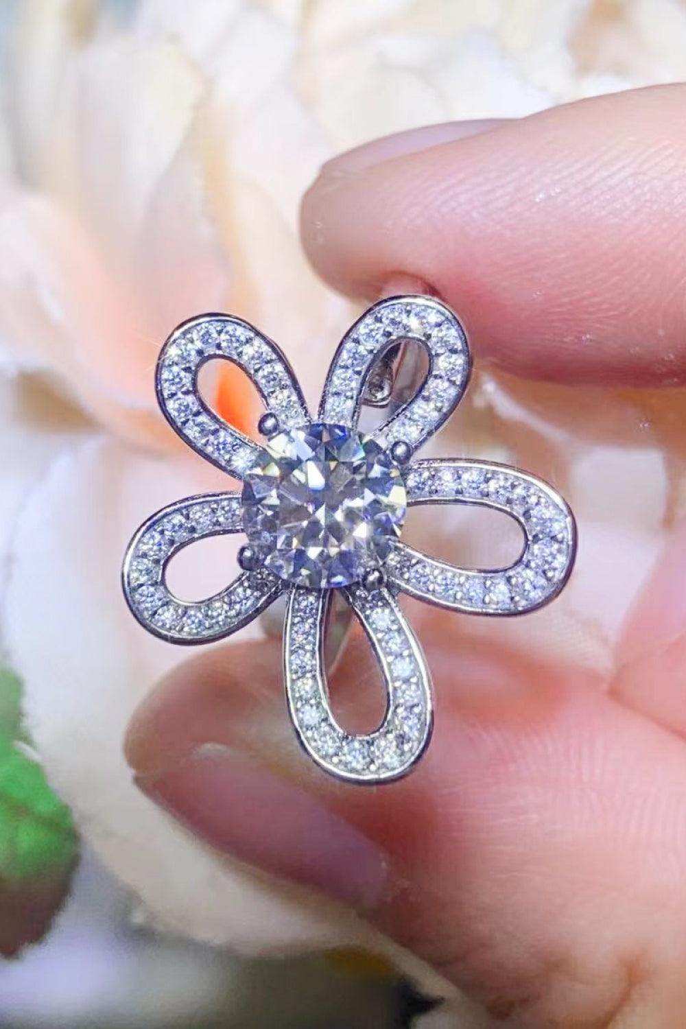 1 Carat Moissanite Flower-Shape Open Ring - Trendsi - Flyclothing LLC