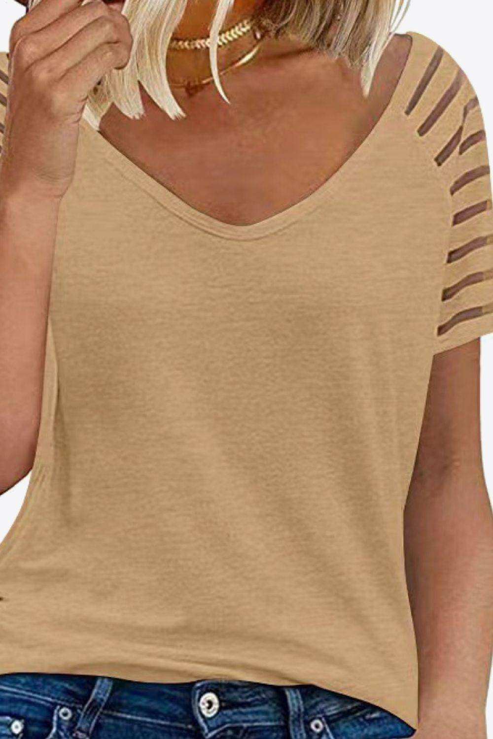 V-Neck Raglan Sleeve Tee - Trendsi - Flyclothing LLC