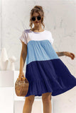 Color Block Round Neck Ruffle Hem Dress - Trendsi - Flyclothing LLC