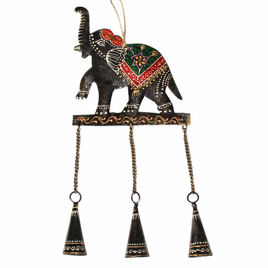 Embossed Elephant Chime, Hand-painted Recycled Iron - Asha Handicrafts - Flyclothing LLC