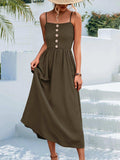 Decorative Button Spaghetti Strap Midi Dress - Trendsi - Flyclothing LLC