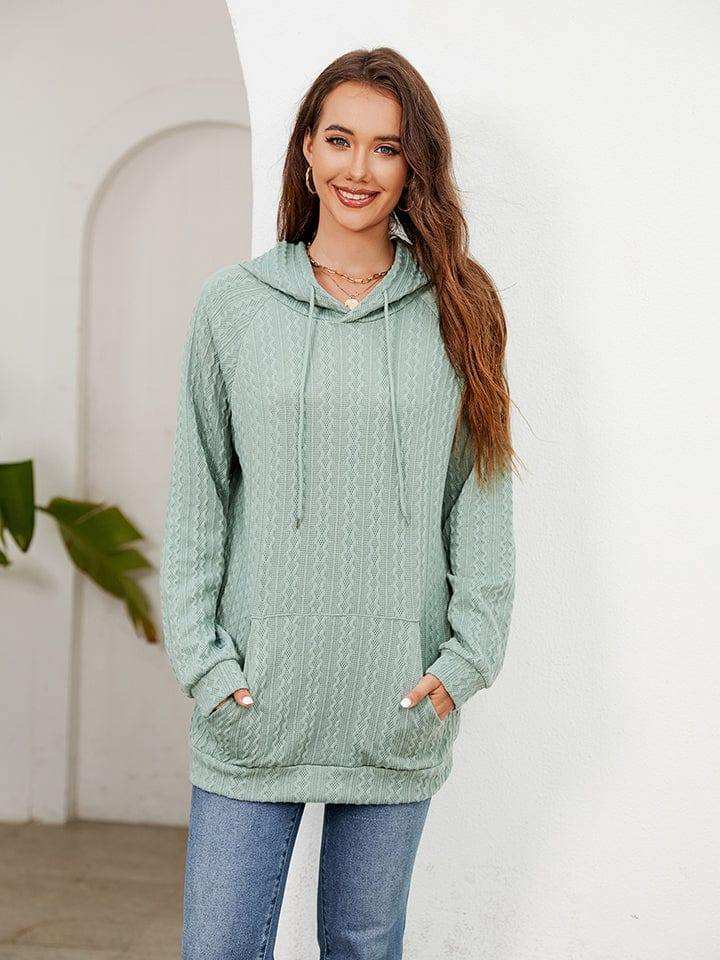 Raglan Sleeve Front Pocket Hoodie - Trendsi - Flyclothing LLC