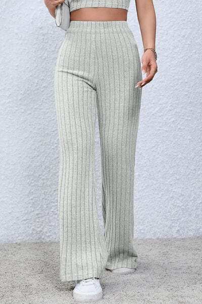 Basic Bae Full Size Ribbed High Waist Flare Pants - Trendsi - Flyclothing LLC