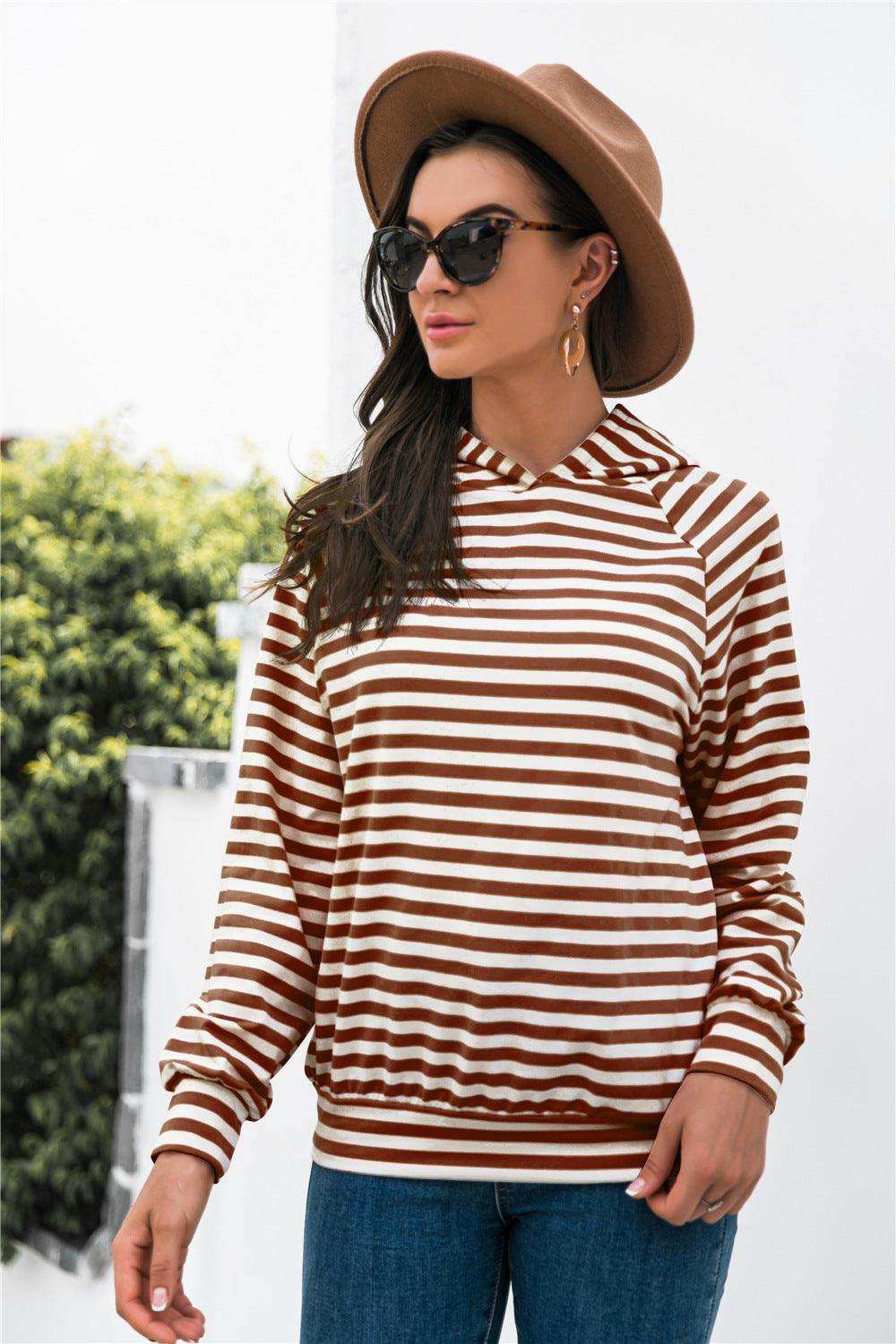 Horizontal Stripe Raglan Sleeve Hoodie - Trendsi - Flyclothing LLC