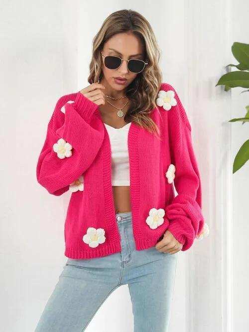 Floral Open Front Long Sleeve Cardigan - Trendsi - Flyclothing LLC