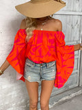 Printed Off-Shoulder Bell Sleeve Blouse - Trendsi - Flyclothing LLC
