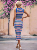 Striped Round Neck Sleeveless Midi Cover Up Dress - Trendsi - Flyclothing LLC