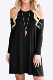 Cold-Shoulder Long Sleeve Round Neck Dress - Trendsi - Flyclothing LLC