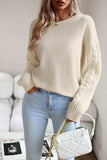 Cable-Knit Round Neck Drop Shoulder Sweater - Trendsi - Flyclothing LLC